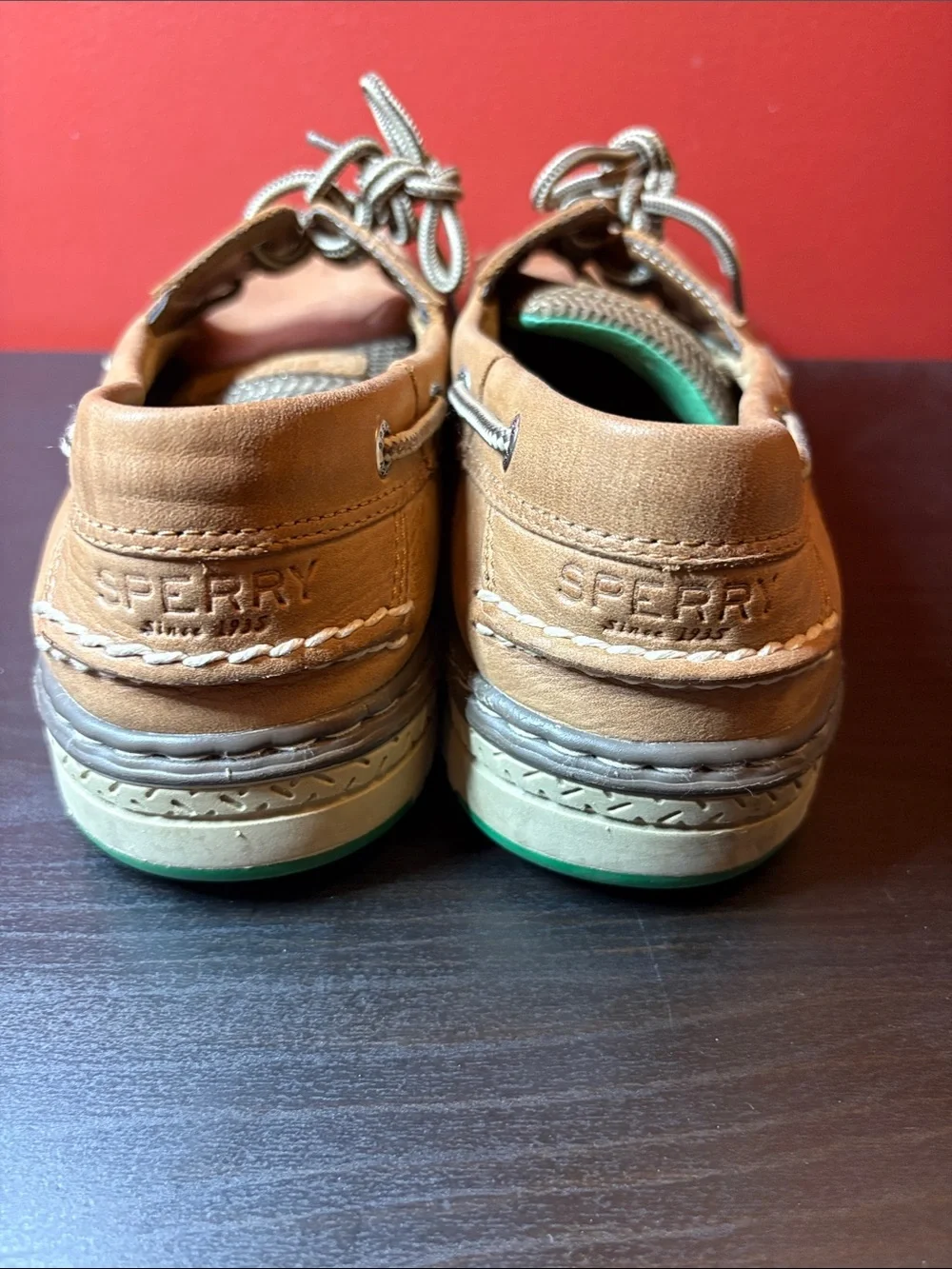 Sperry Brown Leather Moc-Toe Boat Shoes with Contrast Laces